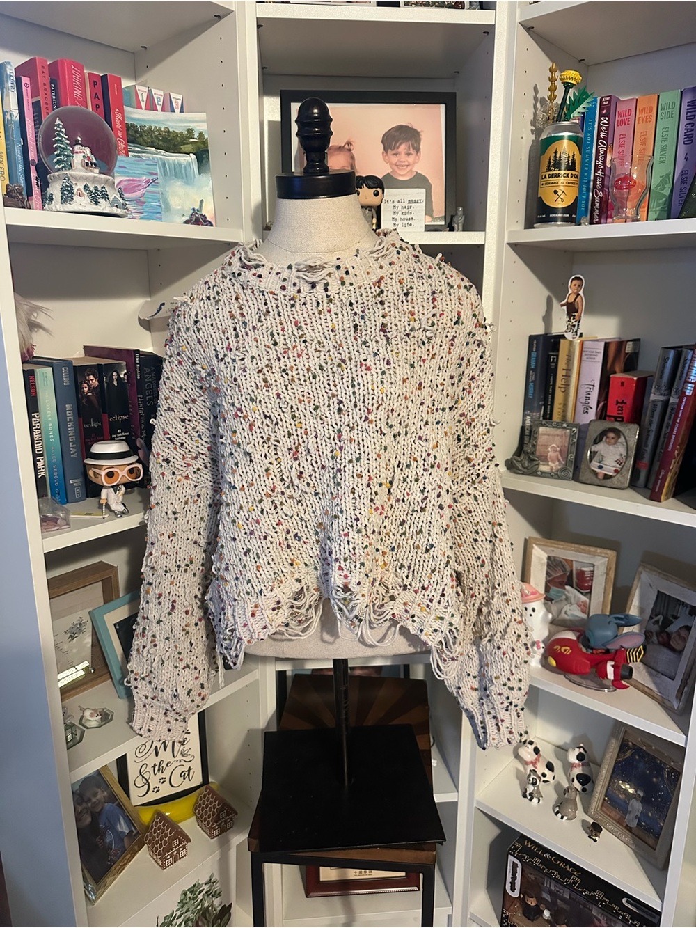 Women’s Cream confetti Distressed Knit Sweater - Brand POL